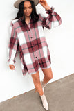 Khaki Western Plaid Button Up Loose Shirt Dress