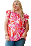 Ruffle Tiered Sleeve Frill Neck Floral Plus Size Blouse