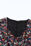 V Neck Bubble Sleeve Floral Blouse