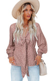 Floral Print Front Tie Ruffled Long Sleeve Blouse