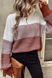 Brown Color Block Drop Shoulder Ribbed Trim Sweater