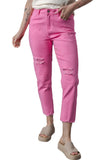 Pink Star Shape Patchwork Mid Waist Straight Leg Jeans