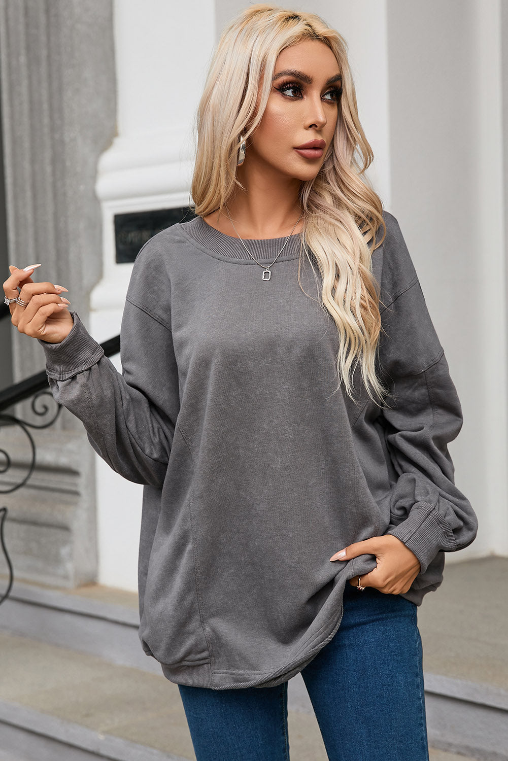 Exposed Seam Twist Open Back Oversized Sweatshirt