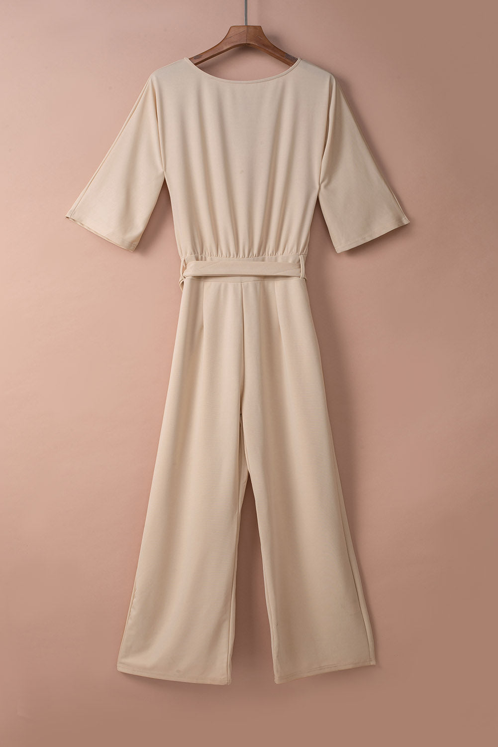 Bracelet Sleeve Waist Tie Wide Leg Jumpsuit