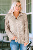 Sequin Collared Bust Pocket Buttoned Shirt