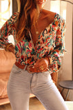 V Neck Abstract Print Long Sleeve Shirt