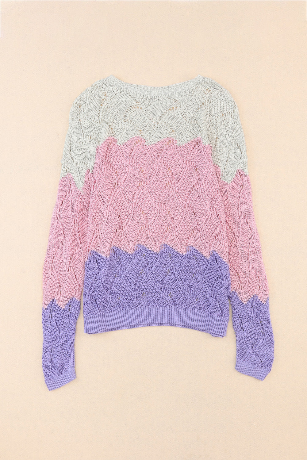 Color Block Hollow Knitted Loose Sweater