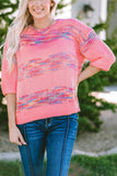 Colorful Stripes 3/4 Sleeve Loose Sweater