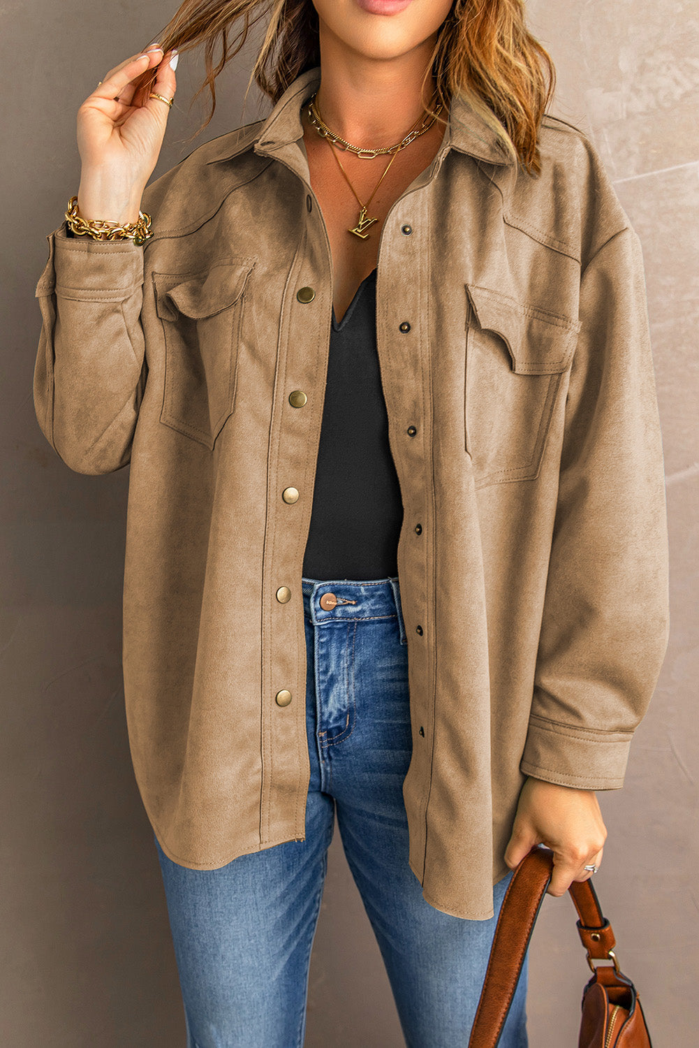 Snap Button Up Suede Jacket