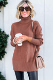 Mineral Red Turtleneck Ribbed Knit Tunic Sweater