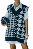 Houndstooth Sweater Vest with Slits