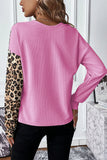 Bonbon Leopard Colorblock Waffle Knit Top