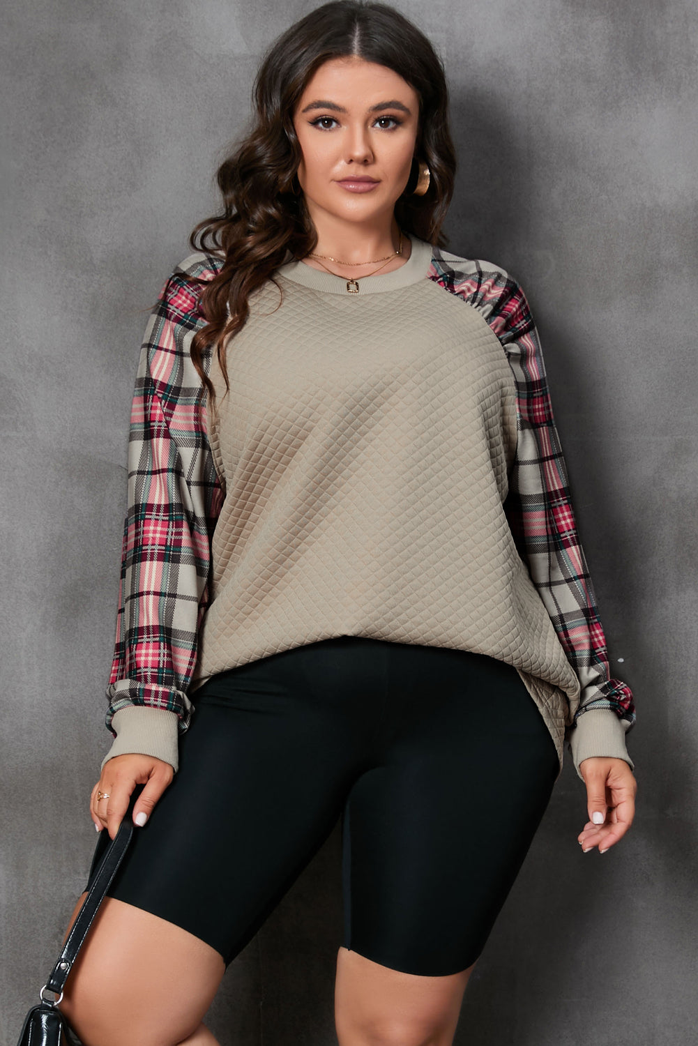 Brown Plaid Raglan Sleeve Sweatshirt