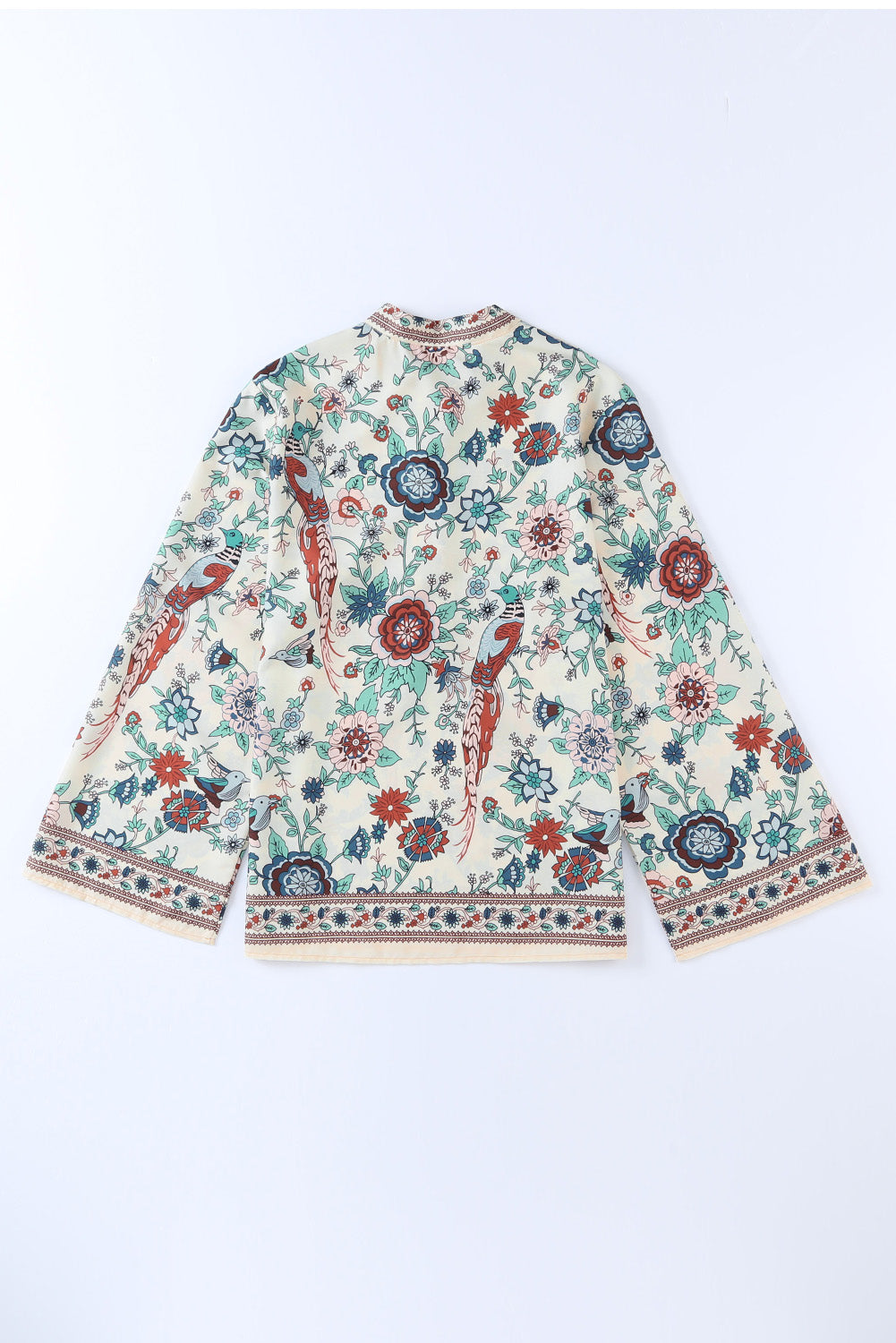 Peacock Floral Print Loose V Neck Shirt