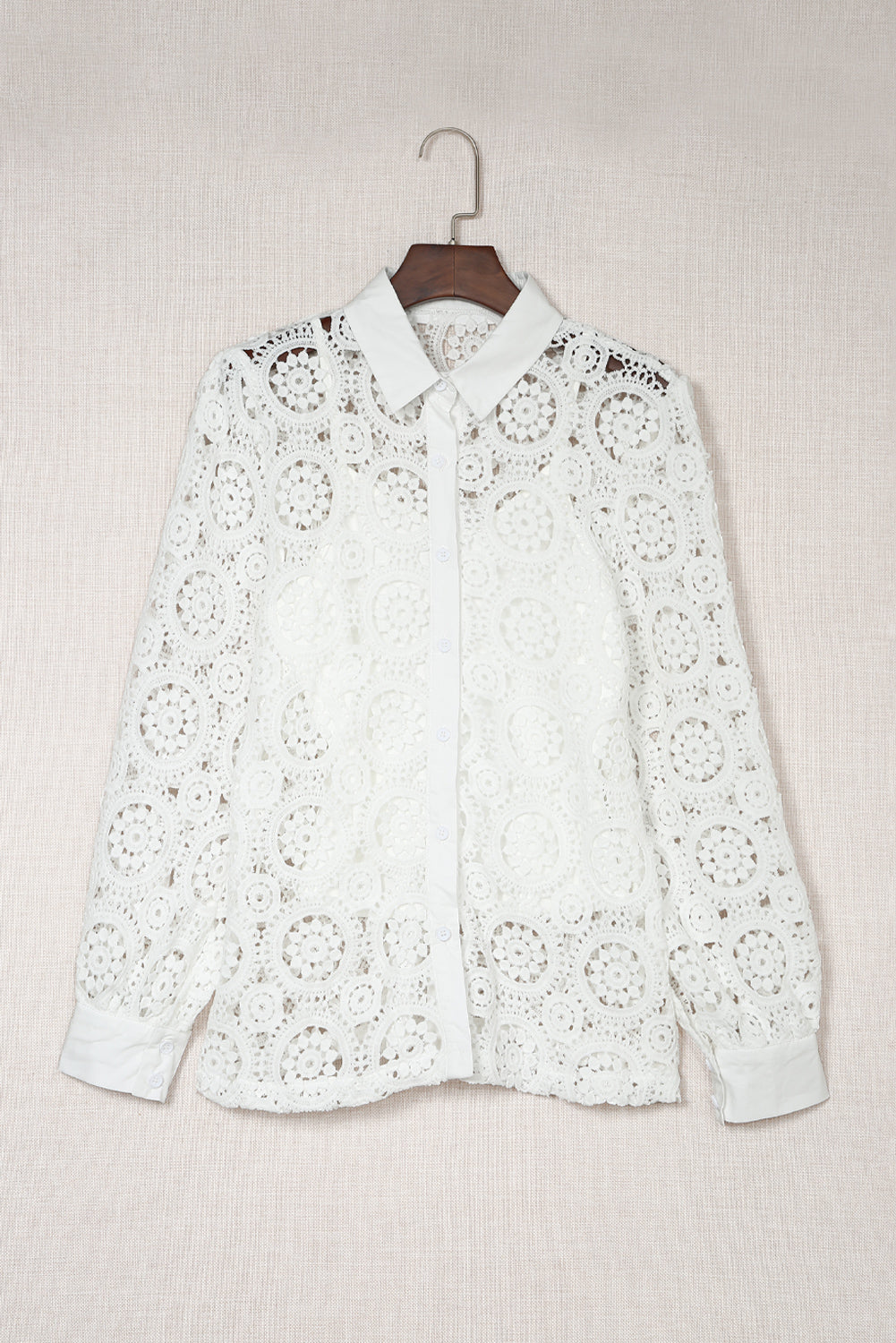 Crochet Lace Hollow-out Turn-down Collar Shirt