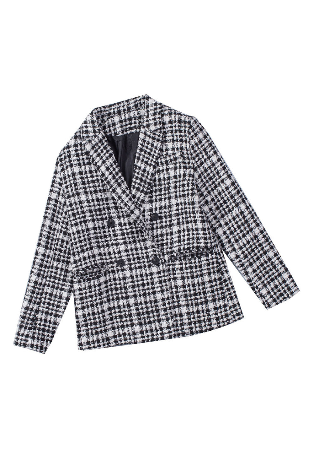 Lapel Collar Buttoned Gingham Tweed Blazer