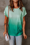 Gradient Color Short Sleeve T-Shirt with Pocket