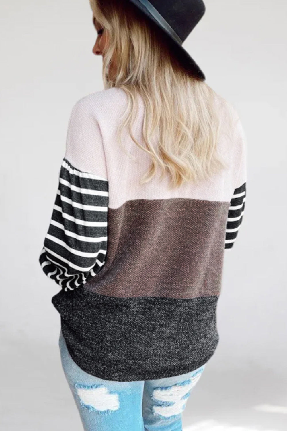 Contrast Striped Sleeve Color Block Pullover