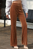 Dusty Pink Solid Color High Waist Flare Corduroy Pants