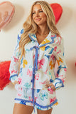 Sky Blue Bow Print Tied Ruffled Pajama Set