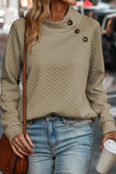 Chestnut Quilted Buttoned Neckline Stand Neck Pullover Sweatshirt