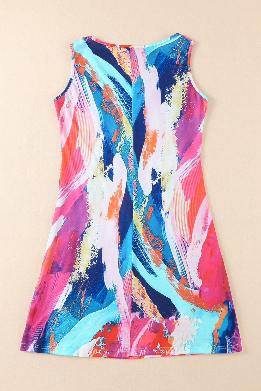 Abstract Geometric Print U-neck Sleeveless Mini Dress