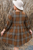 Brown Plaid Pattern Empire Waist Babydoll Dress