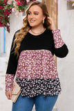 Floral Pattern Color Block Plus Size Pullover Top