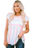 Stripe Print Textured Knit Babydoll Blouse