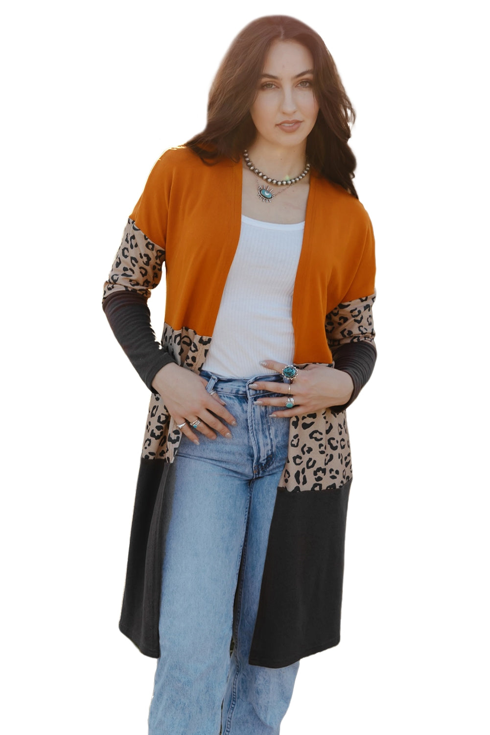 Colorblock Leopard Print Patchwork Knit Cardigan