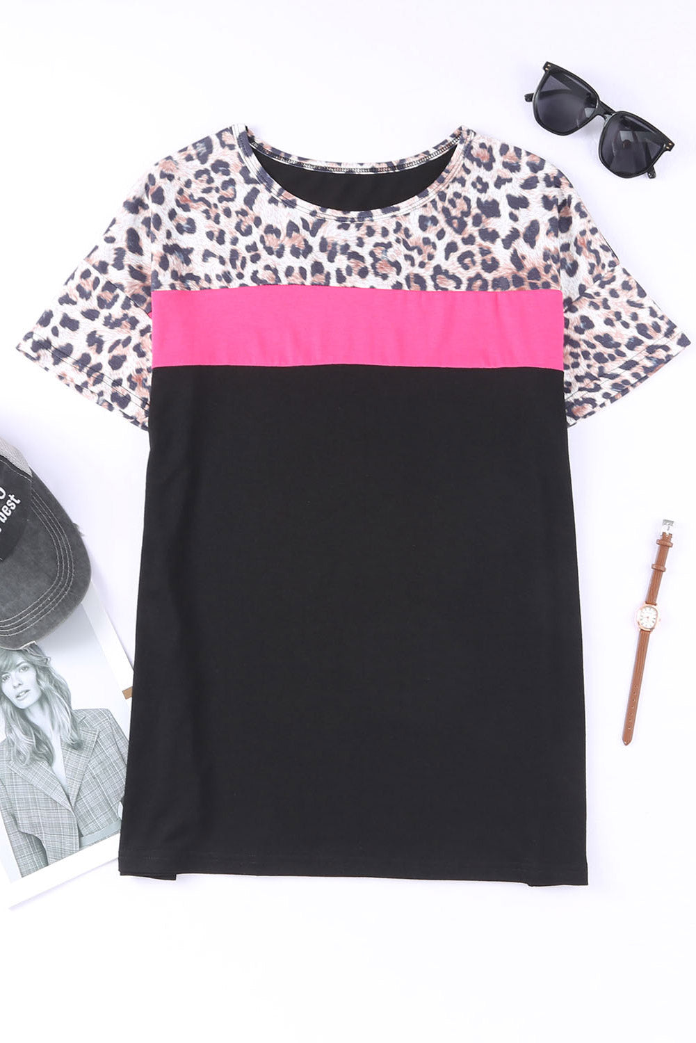 Leopard Colorblock Splicing T-shirt