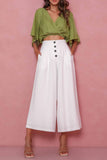 Buttons Cropped Wide Leg Pants