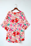 Plus Size Floral Print Kimono Sleeve Shirt