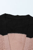 Waffle Knit Color Block Open Front Cardigan