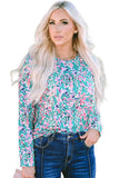 Printed Wide Neck Thumbhole Sleeve Henley Top