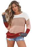 Color Block Knitted O-neck Pullover Sweater