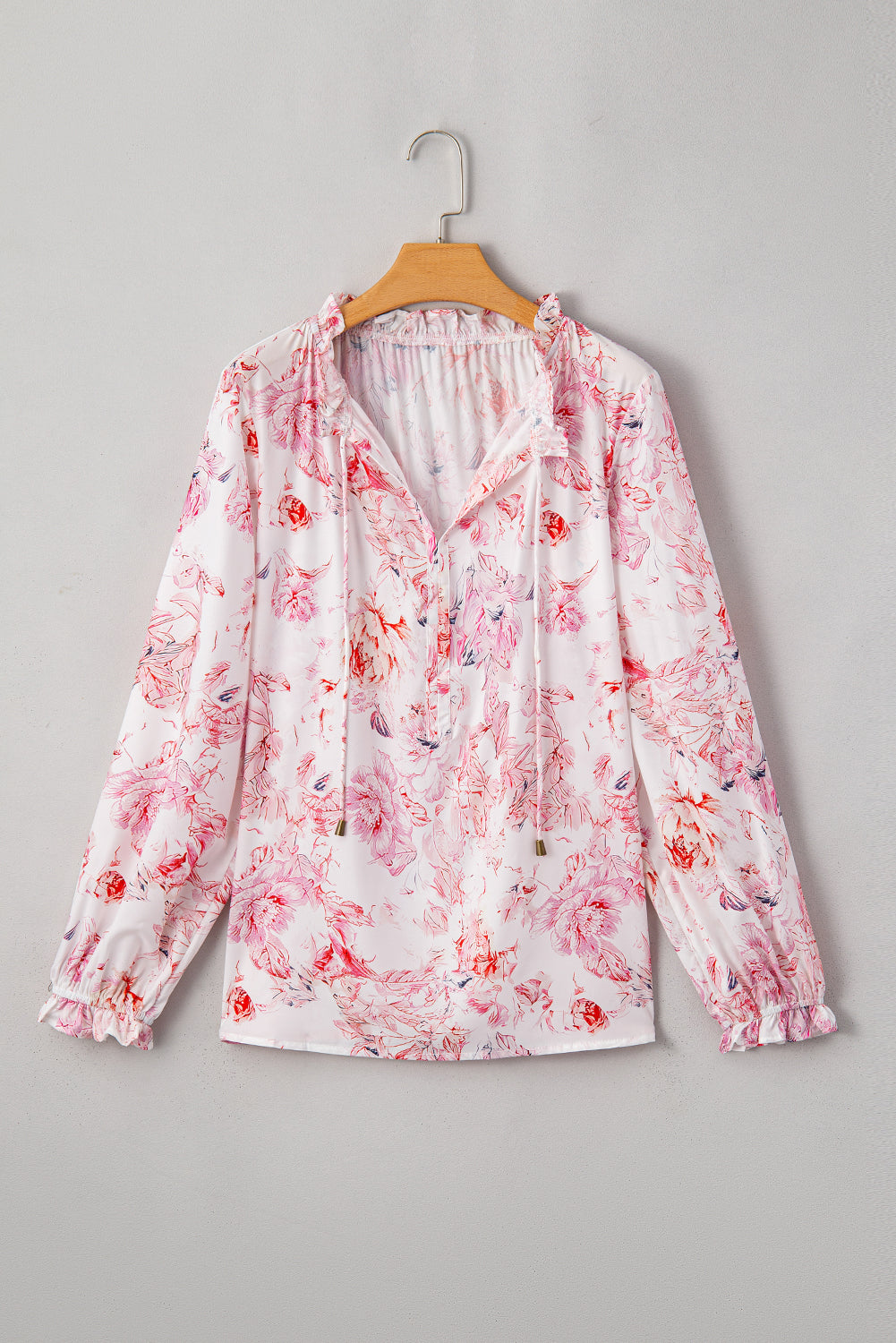 Vibrant Floral Printed Ruffle Trim Blouse