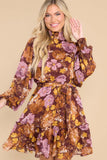 Shirred High Neck Lace-up High Waist Floral Dress