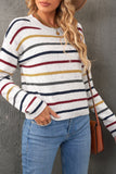 Striped Drop Sleeve Crew Neck Knit Sweater