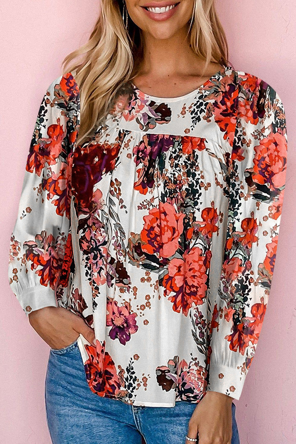 Floral Short Sleeve Round Neck Blouse