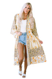 Wide Sleeve Mixed Floral Print Long Kimono