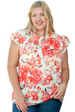 Plus Size Frilled Neck Ruffle Sleeveless Floral Dress