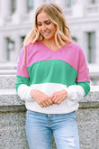 Ribbed V Neck Color Block Patchwork Sweatshirt