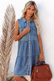 Flap Pockets Button up Sleeveless Denim Dress