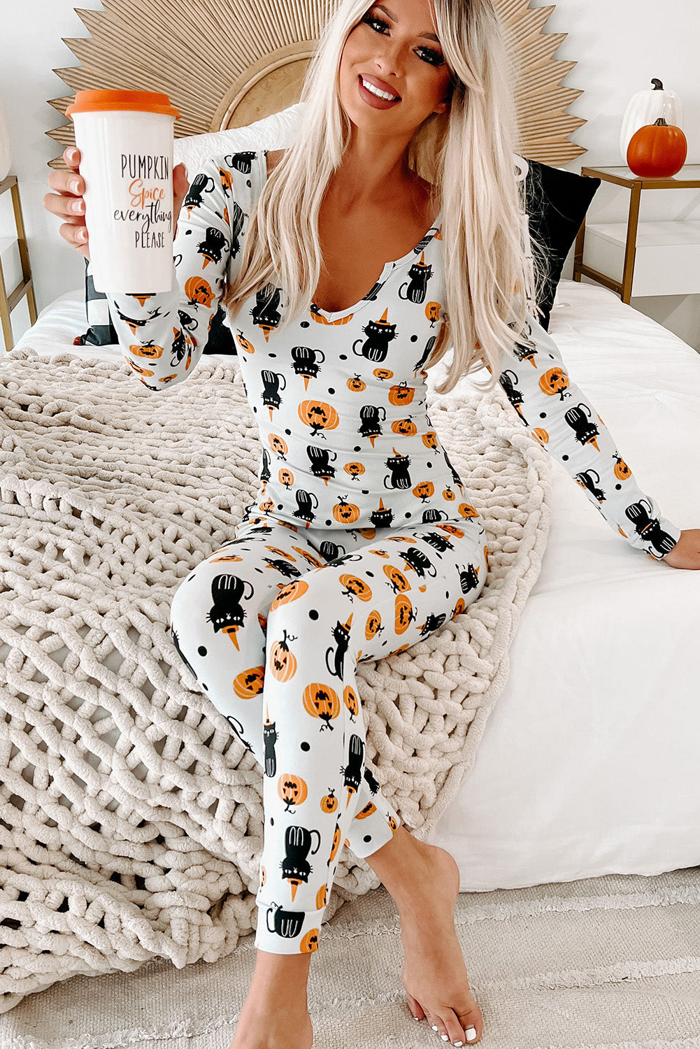 Spooky Halloween Printed Long Slim Fit Lounge Set