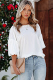 Joint Bubble Sleeve Round Neck Blouse