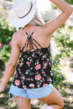 Beige Floral Spaghetti Straps Strappy Back Tank Top