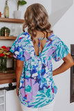 Abstract Print V Neck Flutter Sleeve Blouse