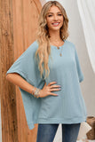 Ribbed Knit Batwing Sleeve Tunic Oversized T Shirt