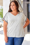 Plus Leopard Splicing V Neck Short Sleeve Top